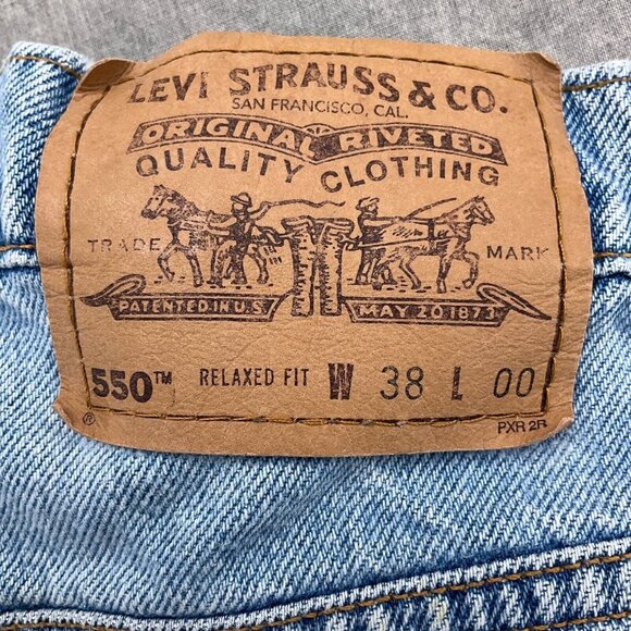 Levis 550 Shorts Men 38 Blue Fade Relaxed Fit Cotton Black Bat Wing Orange Tab - Picture 10 of 11